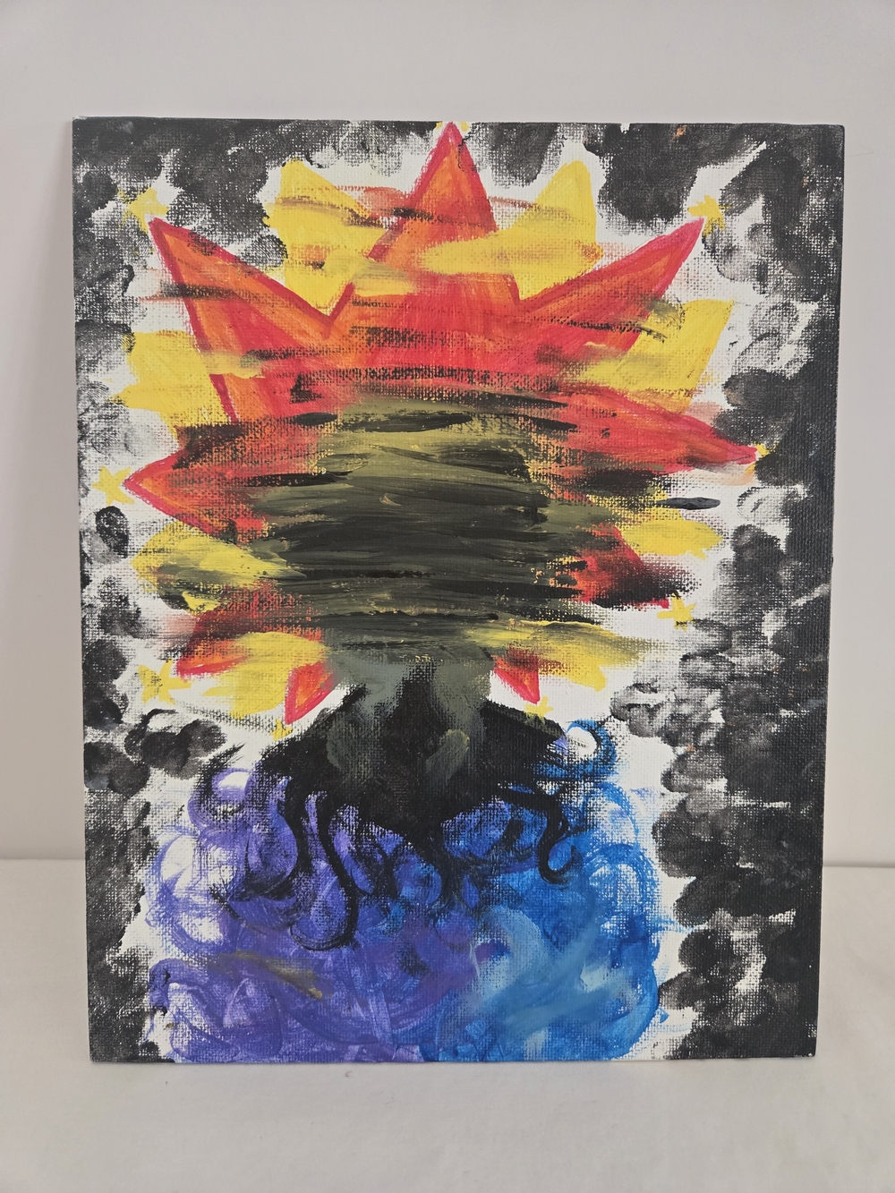 Abstract Expressionist Sunburst Mixed-Media Acrylic Painting
